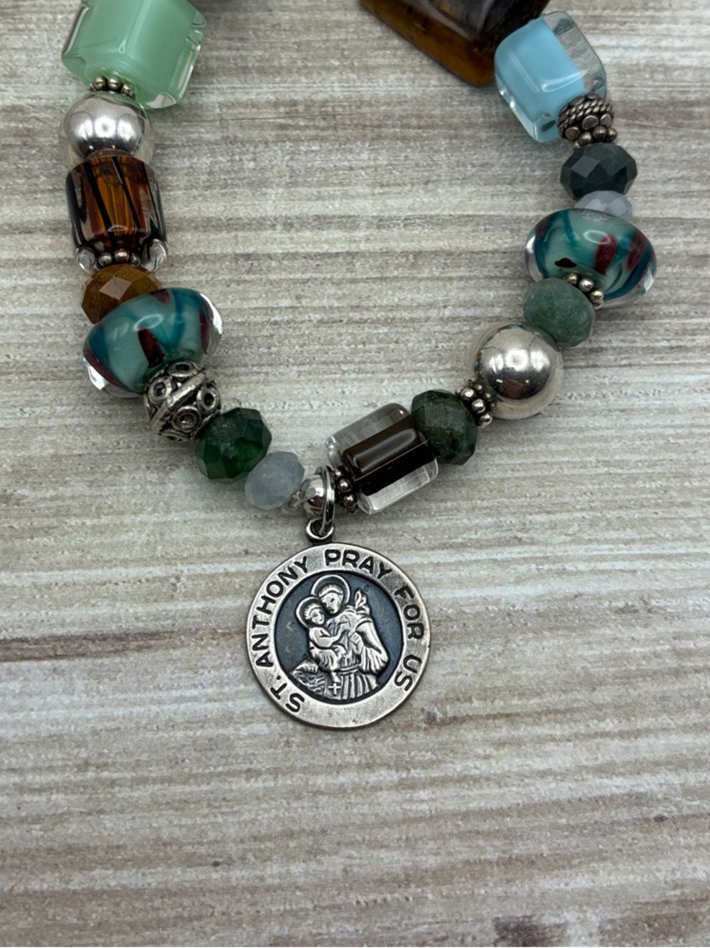 Beaded St. Anthony Charm Bracelet Sterling Charm